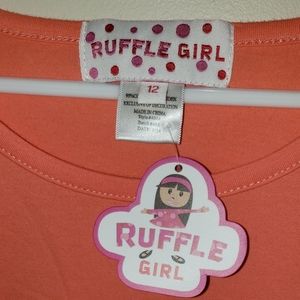 Boutique Ruffle Girl two piece set, size 12 coral top w/coral and gray stripes